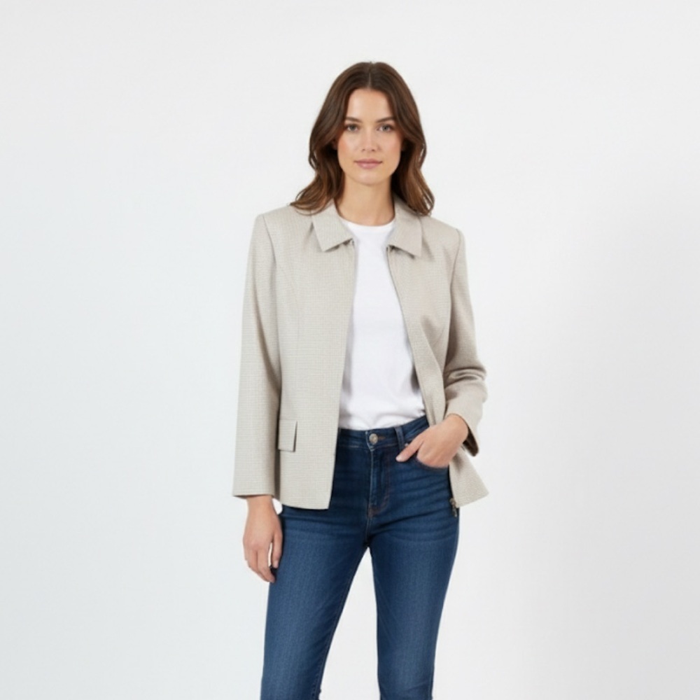 Vintage Oleg Cassini Houndstooth Zip-Up Blazer size 8
